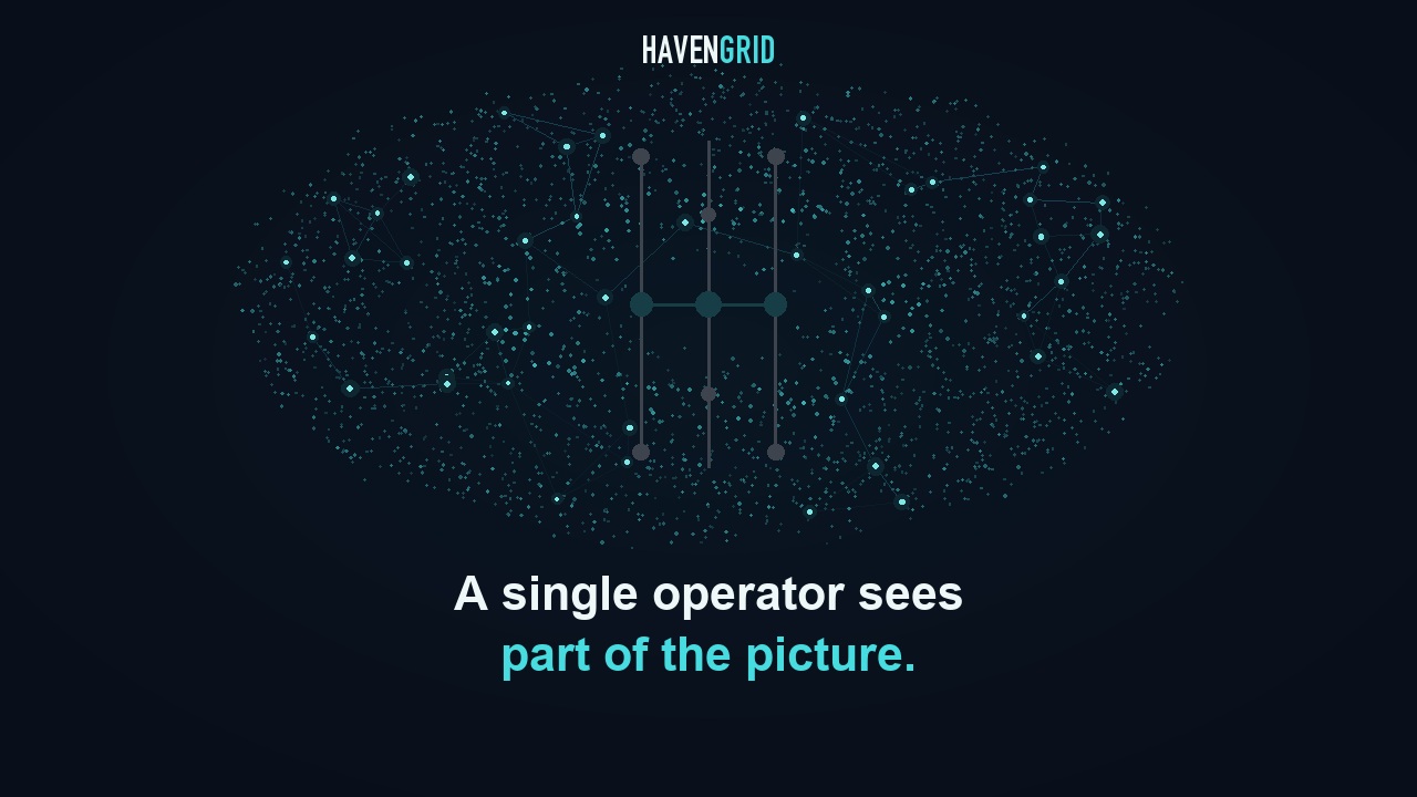 Points of light connecting around the HavenGrid symbol